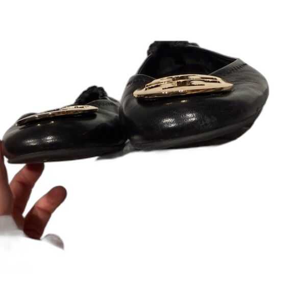 Tory Burch Reva Ballet Flats Black Leather Gold Logo Size 10M Retail $228 - Picture 8 of 8